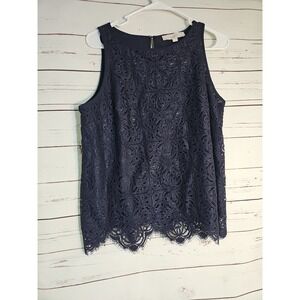 Loft Tank Top Women's Size Medium Navy Lace Round Neck Blouse & Skirt